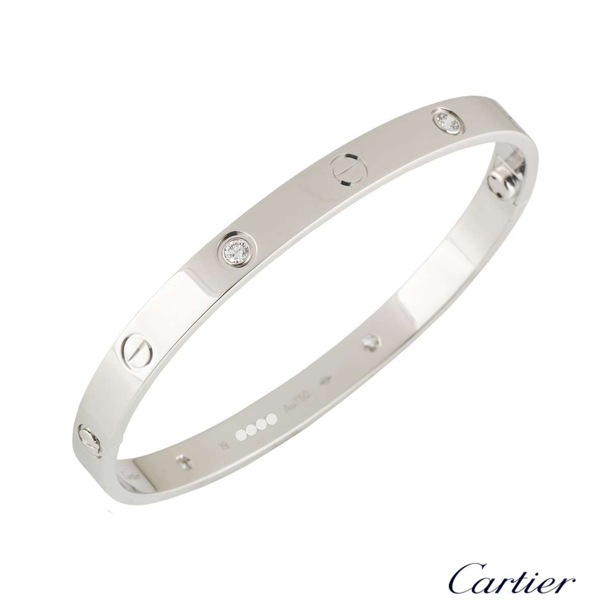Cartier White Gold Half Diamond Love Bracelet Size 19 B6035819 | Rich ...